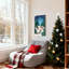 Ensemble de 3 impressions sur toile de Noël flocons de neige, forêt et cerfs au clair de lune-2026542556