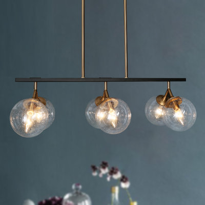6-Light Sloped Ceiling Linear Pendant Chandelier with 4 Adjustable Rods, Globe Seeded Glass