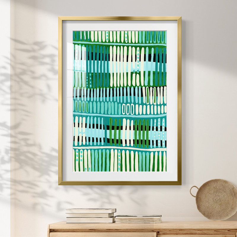 Motif bleu sarcelle I - impression encadrée, H 28,5 po x l 20,5 po, Doré
