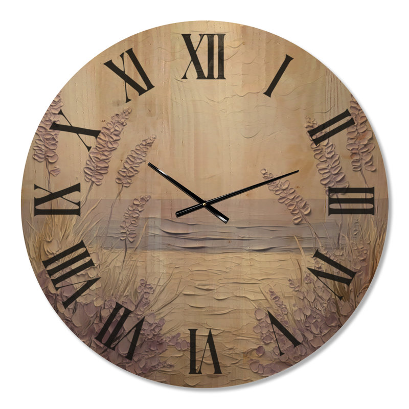 Horloge murale grand format « Brise marine lavande », imprimée sur bois, Extra Large