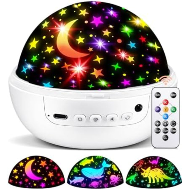 Décoration pour garçon, 93 lumières + 3 films pour tout-petits, télécommande + à intensité variable + veilleuse à 360 ° pour la chambre de bébé, jouets de nuit étoilée, projecteur de lune (blanc)