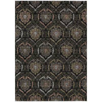 Tapis intérieur / extérieur 9 pi x 12 pi noir et gris lavable