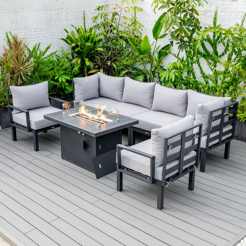 Chelsea 7-Piece Outdoor Sectional Set – Modular Patio Conversation Group with Cushions, Aluminum Frame & Tempered-Glass Coffee Table