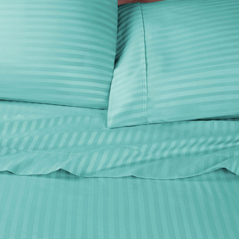 Traditional Egyptian Cotton Sateen Striped Pillowcase Set, Teal, King