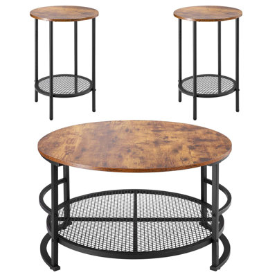 Ensemble de 3 tables basses rondes, table de salon industrielle de 31,5 po avec 2 tables d'appoint de bout, ensemble de tables basses et de tables de bout faciles à assembler avec pieds en métal, pour le bureau, le salon et l'appartement