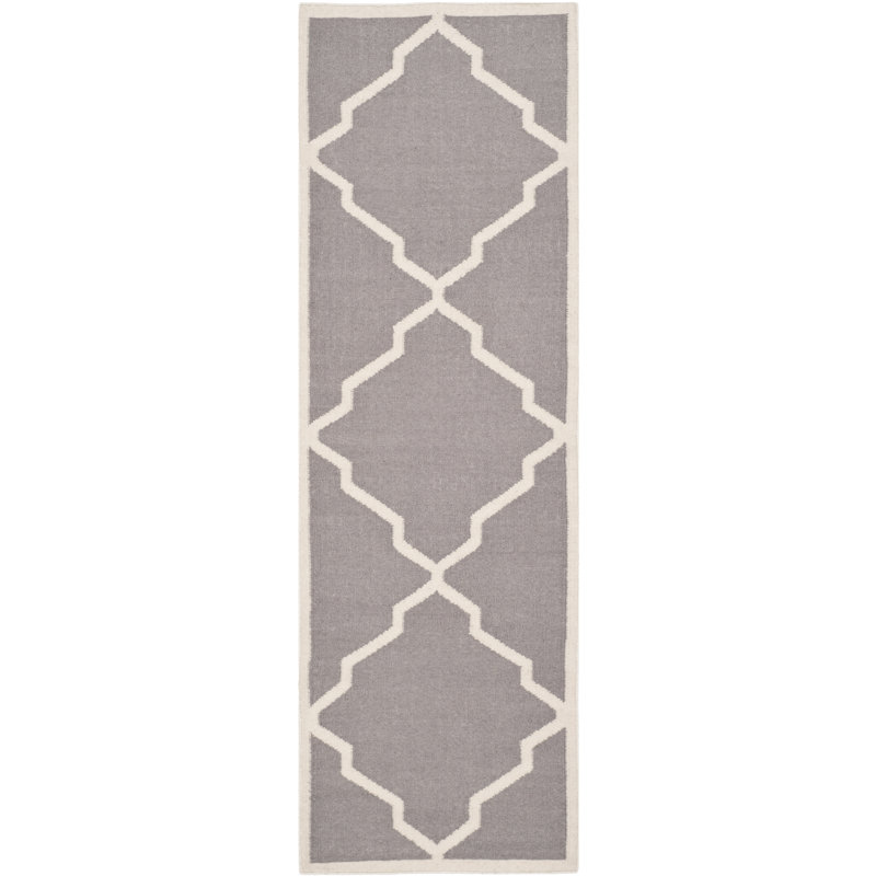 Tapis gris en laine et coton tissé à la main et à plat Brambach, Tapis de couloir 2 pi 6 po x 8 pi