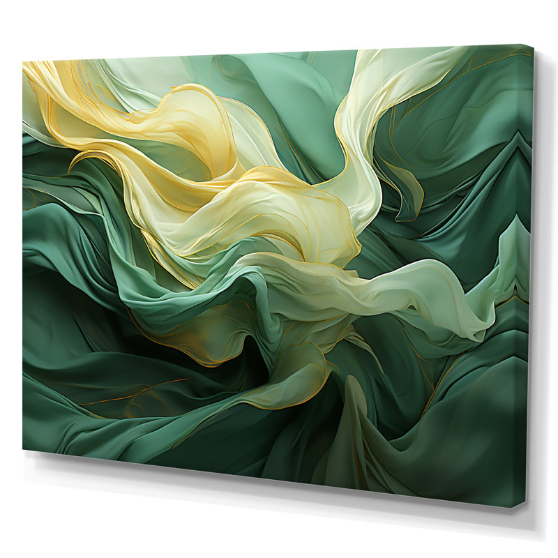 «Green and Yellow Harmonious Chaos I - Abstract Collages», reproduction d'art sur toile, Toile tendue