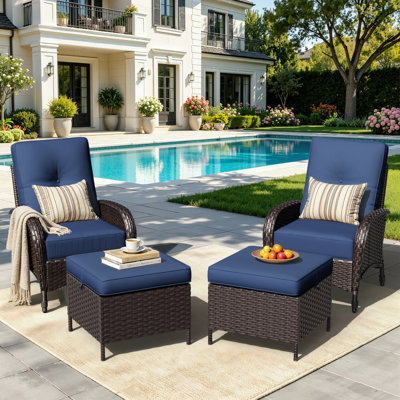 Ensemble de chaises de patio d'extérieur en osier avec repose-pieds, meubles de salon inclinables en rotin 2 pièces avec coussins épais