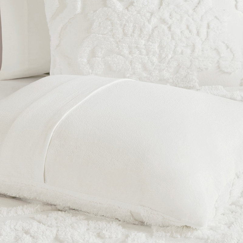 Housse de couette en chenille de coton 3 pièces très grand / très grand, blanc, 2 taies décoratives, fermeture à boutons, attaches de coin, lavable à la machine, look sophistiqué, conception, literie intérieure douce