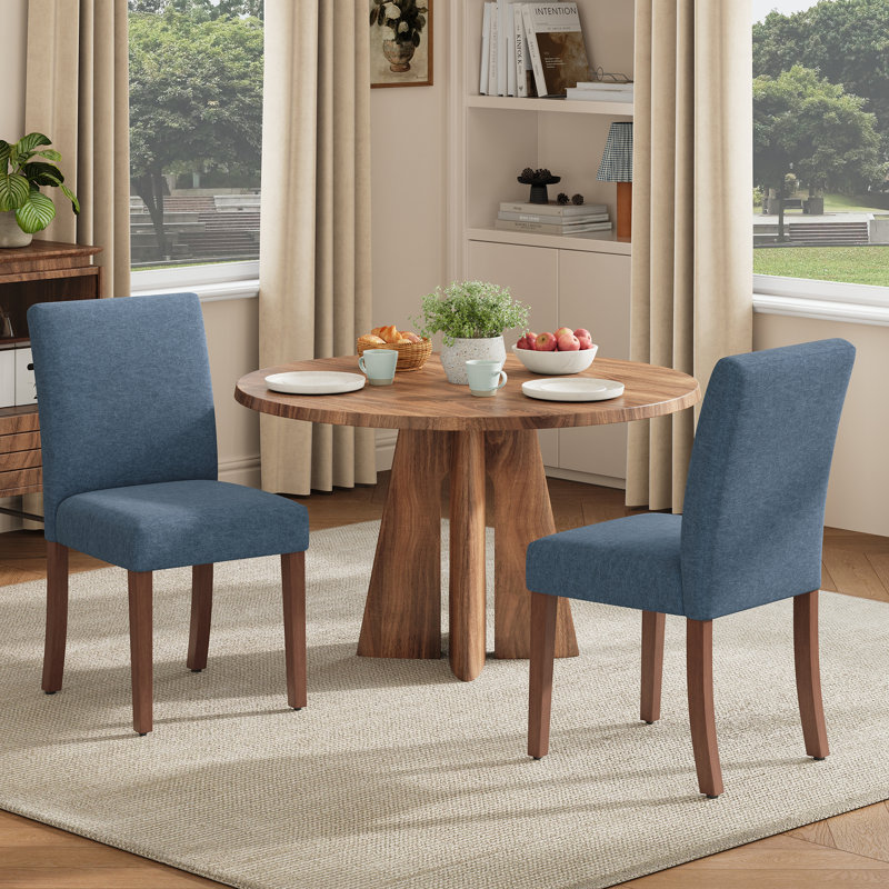 Chaise de salle à manger rembourrée en tissu Oakridge avec pieds en bois d'hévéa massif et coussin en mousse haute densité Oakridge