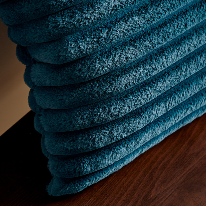 Cosy Ribbed Faux Fur Cushion, Teal Green, Polyester