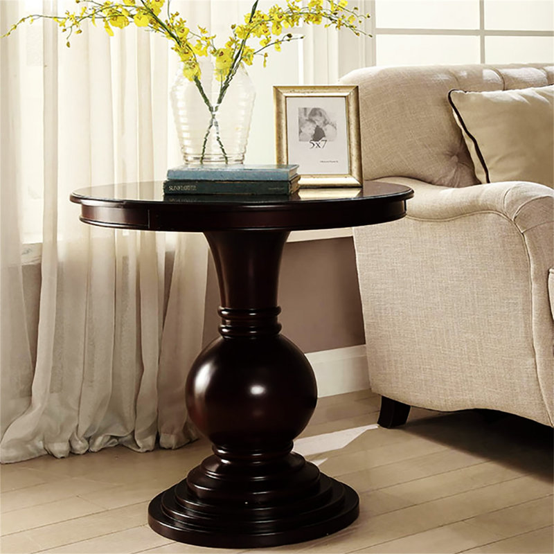 Espresso Accent Table With Pedestal Base