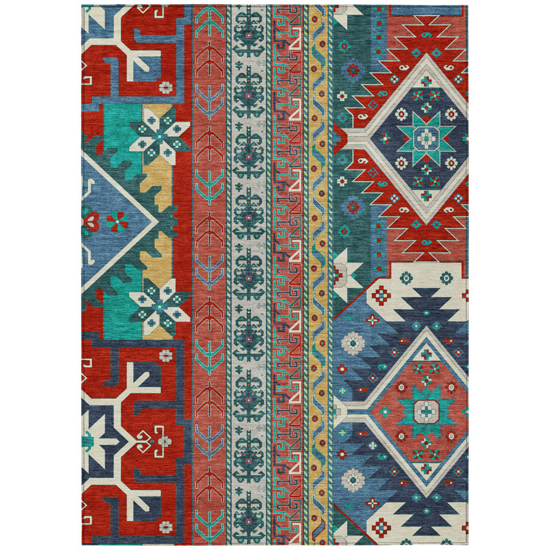 Solara Red Washable Indoor-Outdoor Rug - , 3' x 5'
