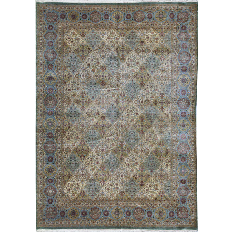 Tapis vert et vert noué à la main de haute qualité