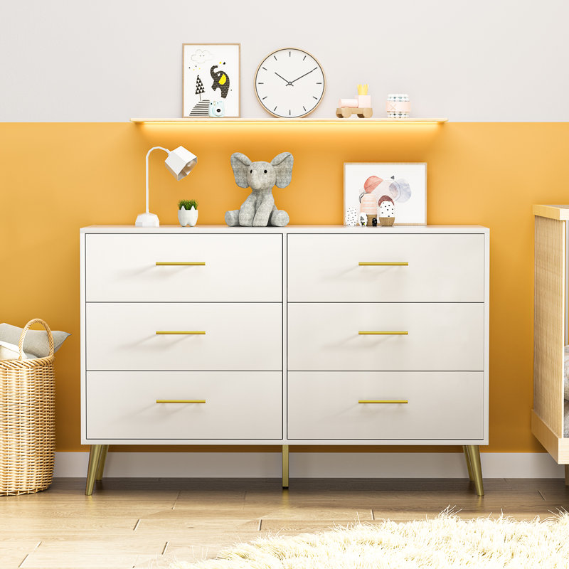 Commode 6 tiroirs Nalene, Blanc