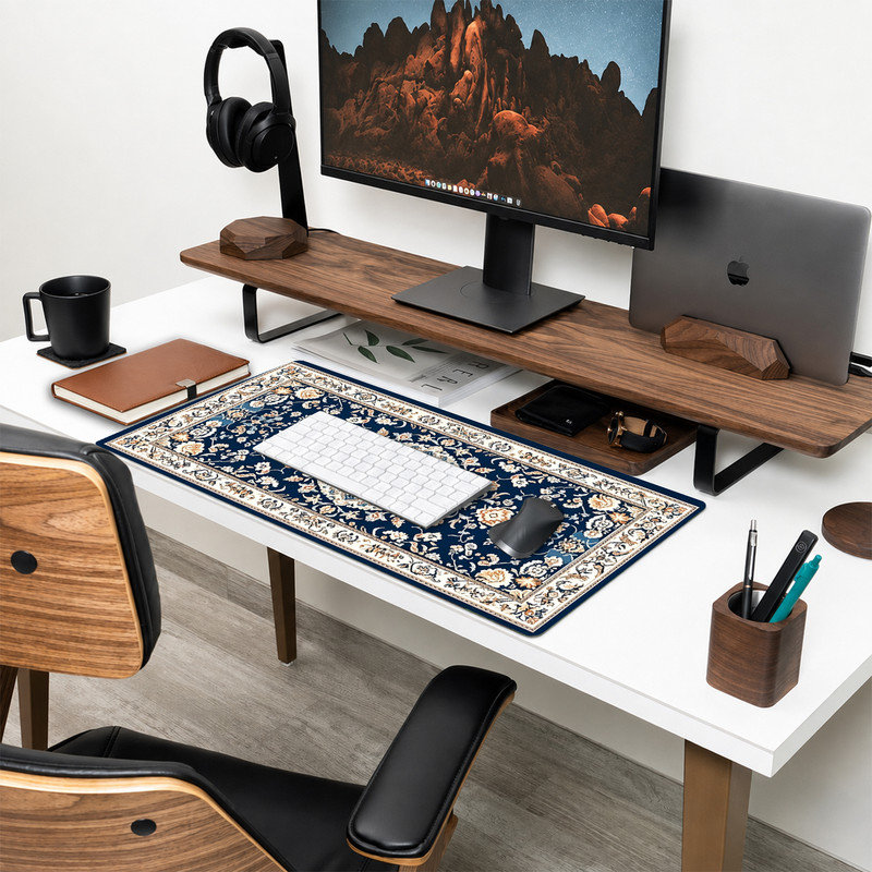  Tapis de souris en caoutchouc, surface en microfibre lisse, base antidérapante, tapis de souris décoratif à bord arrondi pour le bureau et les jeux, 17 po x 47 po, impression de tapis beige marine