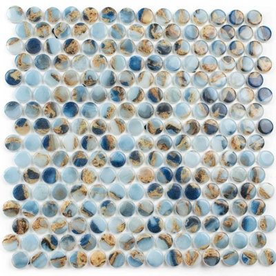 Carreau de mosaïque rond en verre 12 po x 12 po Eterna Penny