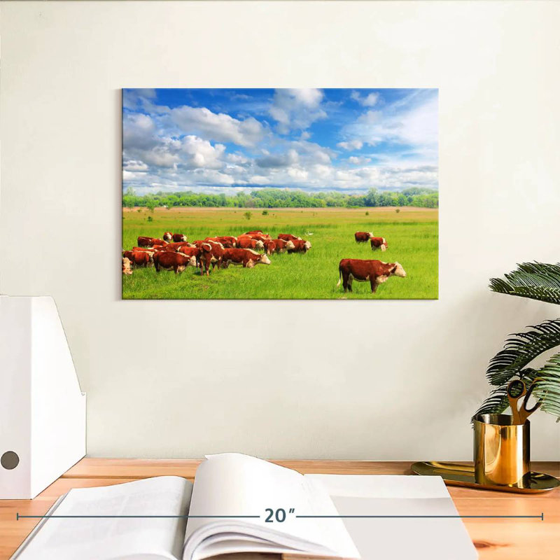 Brampt Grazing Hereford Cows, 8" H x 12" W