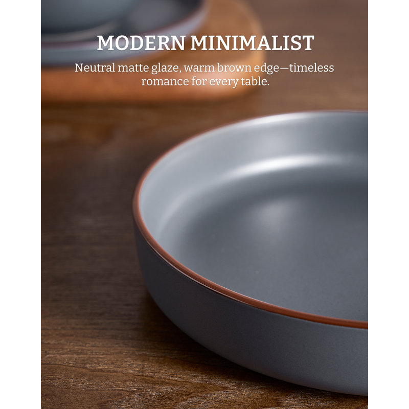 4-Piece Stoneware Pasta Bowl Set- Service For 4, Charcoal/Matte Black/Dark Gray/Light Gray
