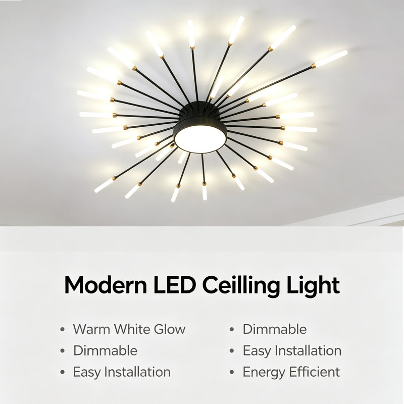 Flush Mounts 29-Light Ceiling Light,Modern LED Heads Flower Shape Ceiling Lights,Living Room, Matte Black