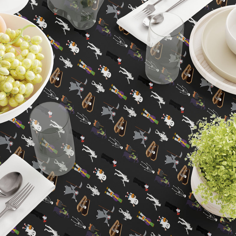 Geometric Round Halloween Tablecloth, 108" L x 108" W, Halloween Usual Characters