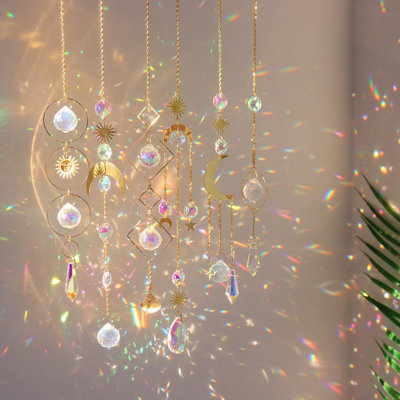 Suncatcher en cristal coloré, ensemble de 6 machines à suspendre arc-en-ciel avec chaînes de perles pour fenêtres et arbre de Noël