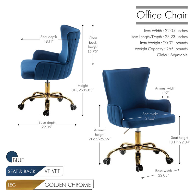Fauteuil de bureau à oreilles Anzly, Bleu