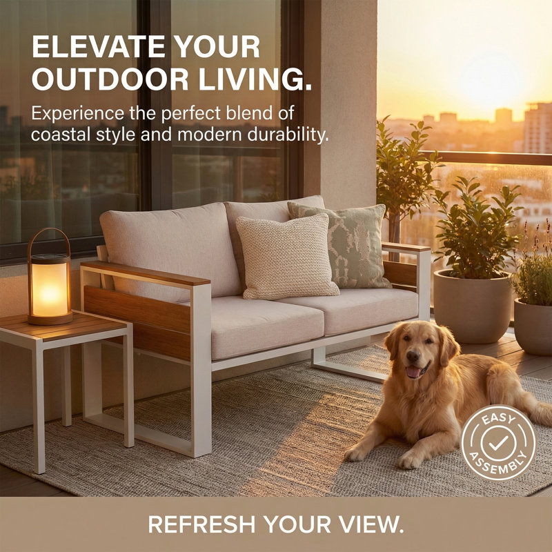 Aluminum Outdoor Loveseat, 2-Seat Patio Sofa With Olefin Cushions