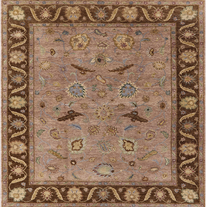 Tapis brun à motif oriental, Carré 4 pi