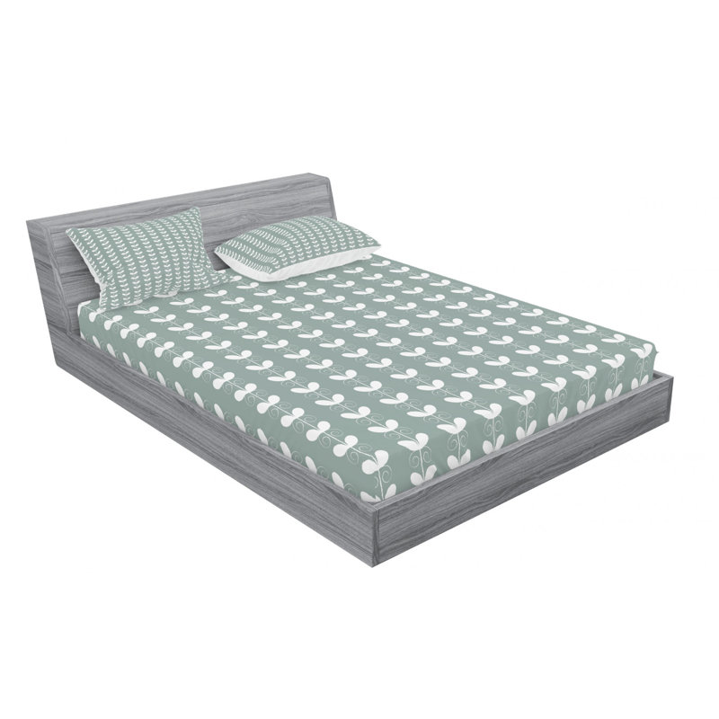 Ensemble de draps rétro à texture française, Ensemble de drap pour grand lit avec drap-housse, Motif floral vert