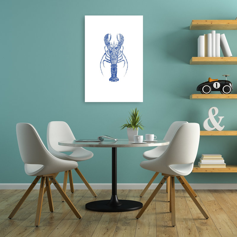 Blue Stylized Lobster Vintage Lobster Ocean Wall Art Print by Donaugh Austin - Wrapped Canvas Print, 91.44cm H x 60.96cm W