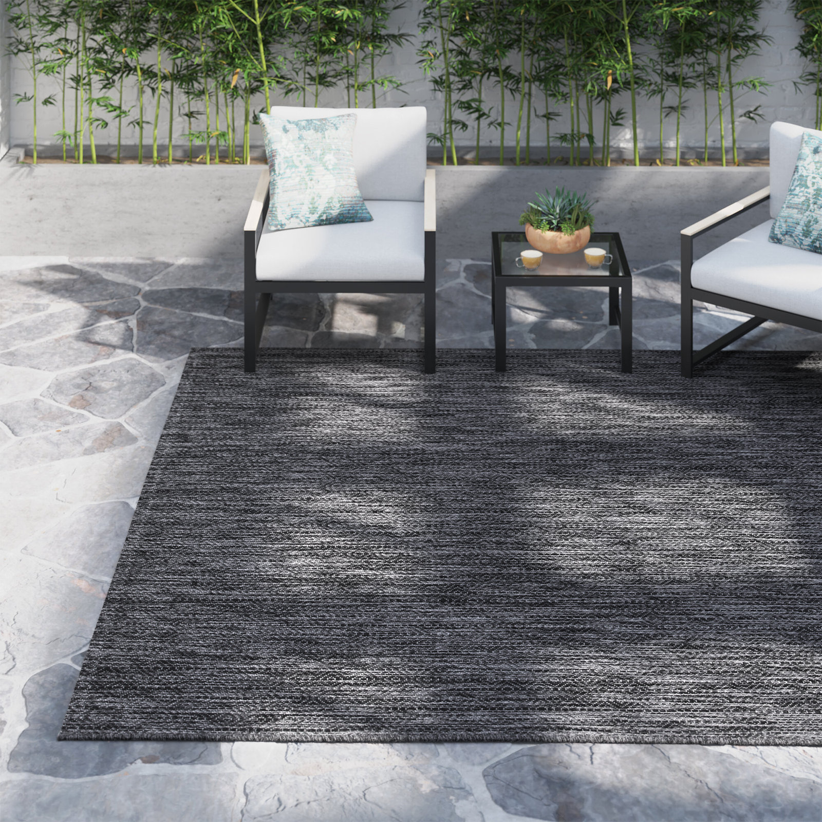 Steelside™ Madyson Black Indoor / Outdoor Area Rug & Reviews | Wayfair