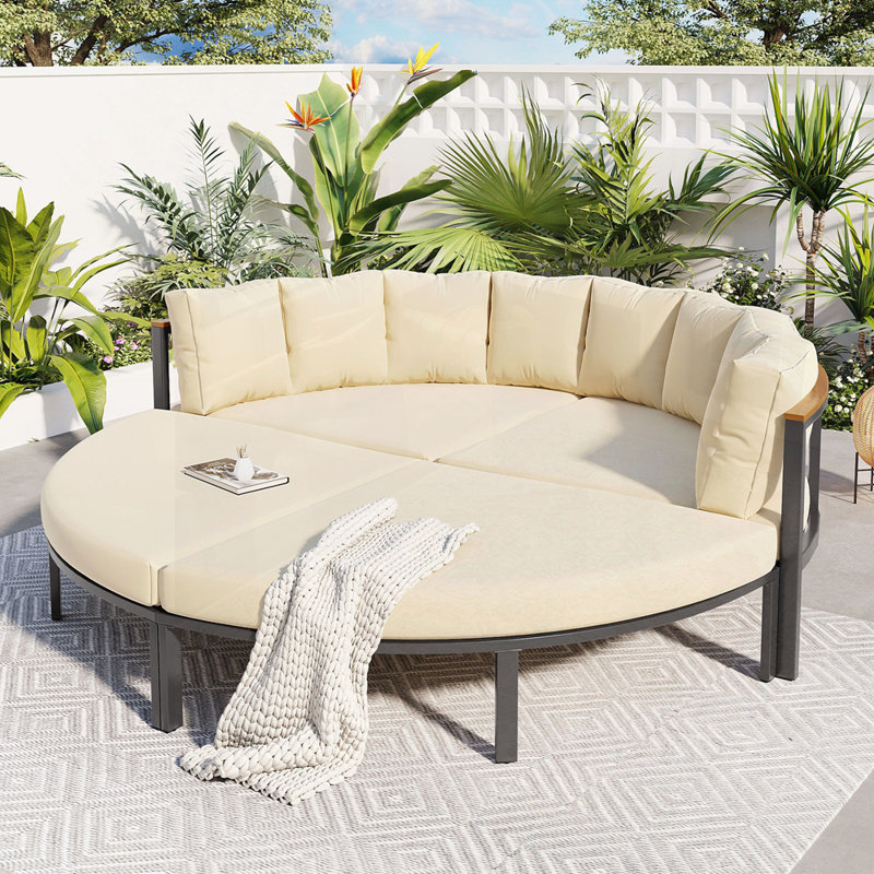 Canapé modulaire en métal toutes saisons avec coussins, Beige