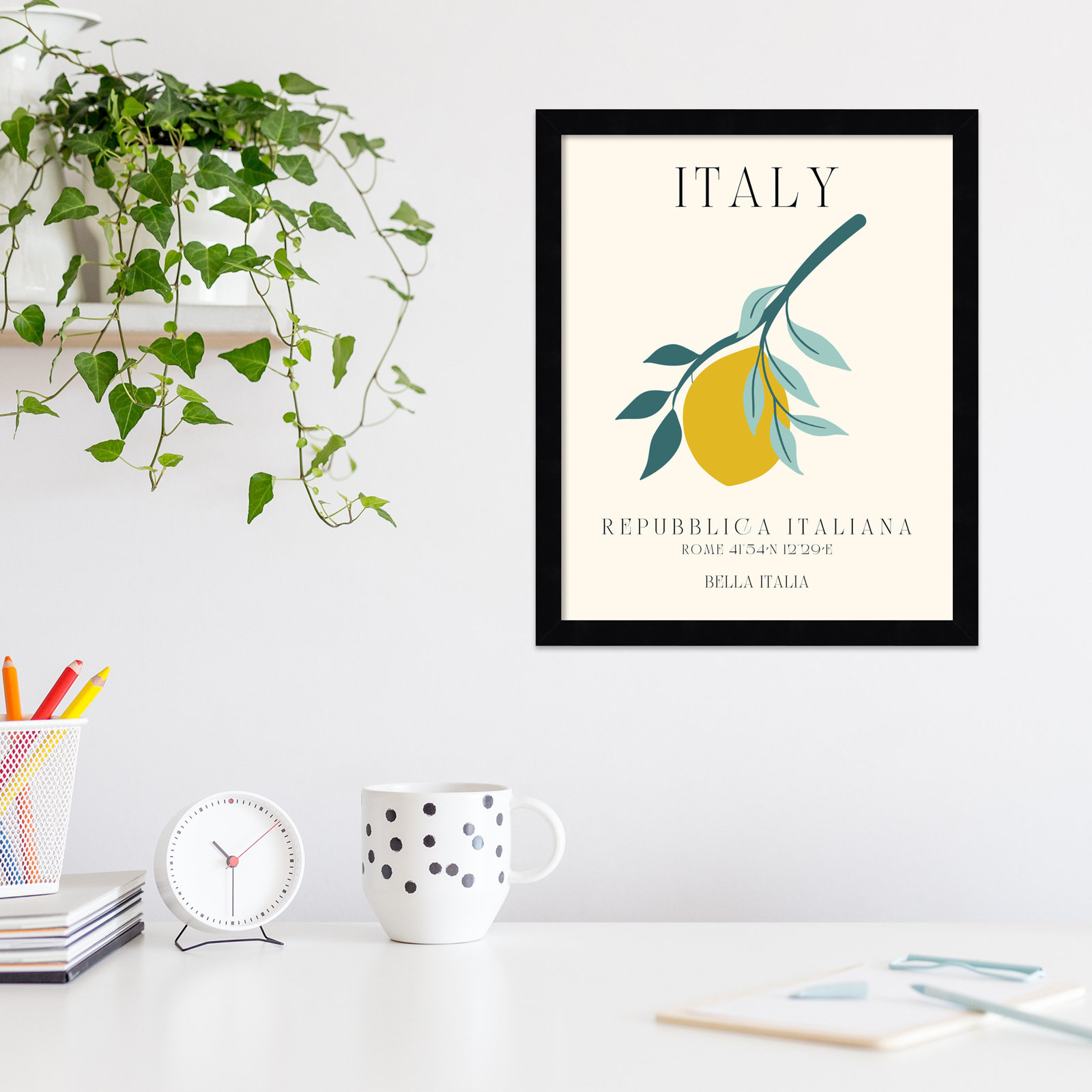 Mirando "Italy Travel Poster" Print, Black Framed, 14" W x 17" H x 1" D