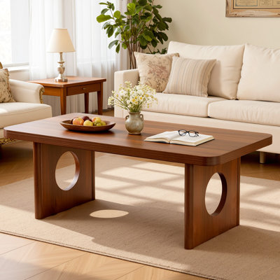 47.2" Coffee Table with Solid Pine Hollow-Out Legs & Rounded Corners
