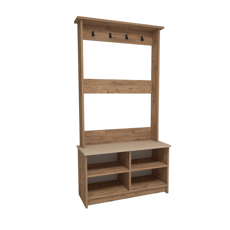 Shoe Storage Hall Tree with Lakay, Atlantic Pine/Beige