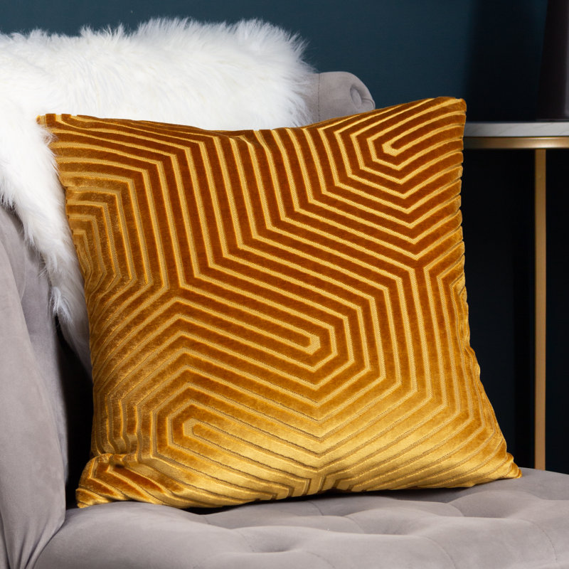 Evoke Geometric Square Throw Cushion, Gold, Pillow Cover Only - No Insert
