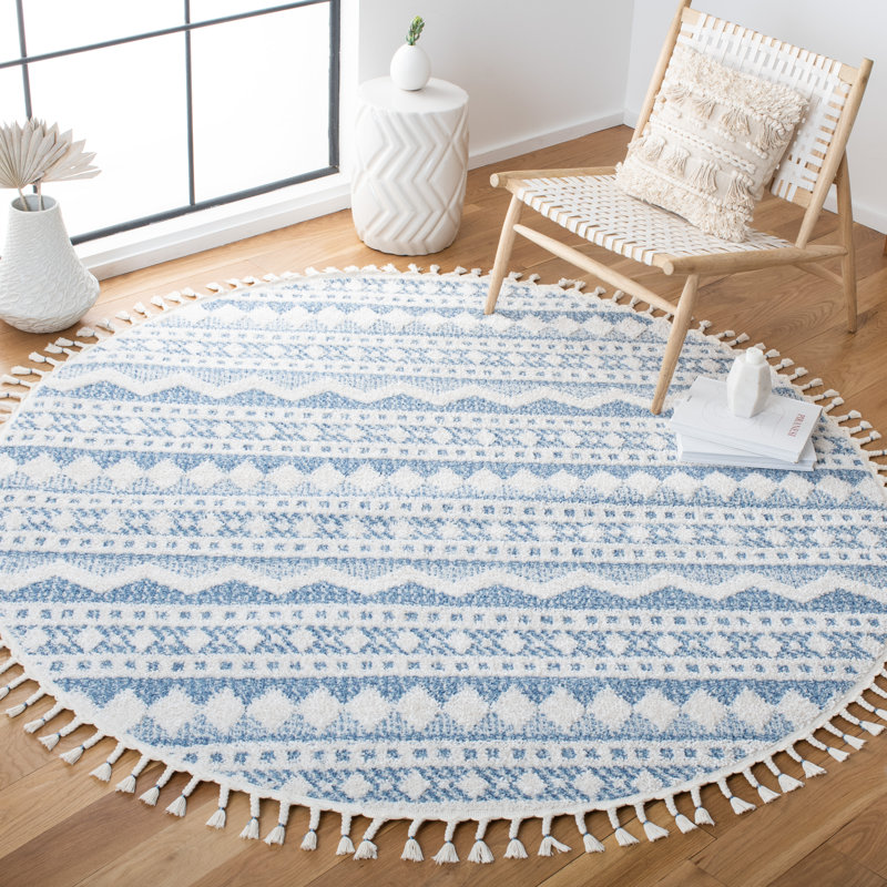 Moroccan Tassel Shag Performance Southwestern Rug, Round 6'7"
