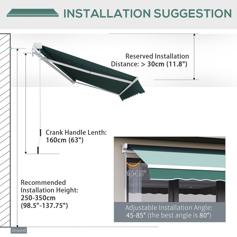 Sparta Manual Retractable Patio Door Window Awning Sunshade Shelter Outdoor Canopy, 96" W x 87" D, Solid Color, Green