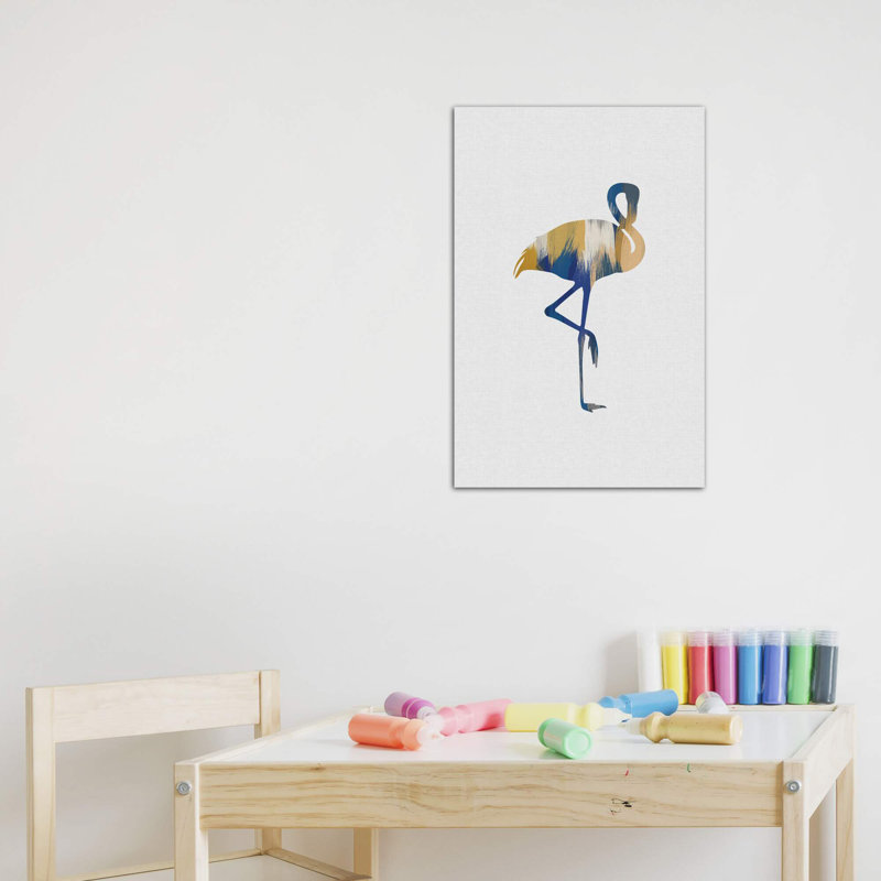 Flamingo Blue & Yellow - Print, 40" H x 26" W x 1.5" D, Wrapped Canvas