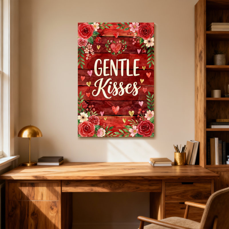 Coeurs floraux de la Saint-Valentin sur fond en bois, H 18 po x l 12 po