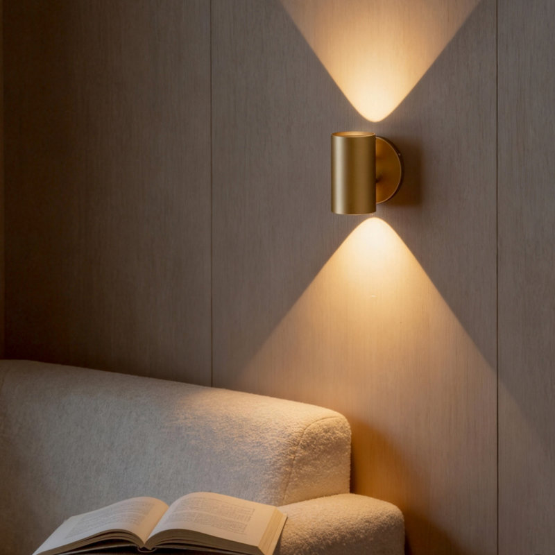Cylindrical LED Wall Light with Double-Sided Illumination, Gold