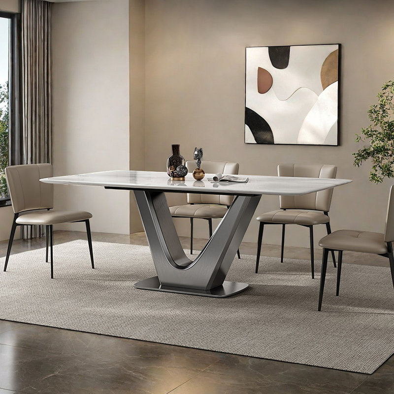 Ensemble de table de salle à manger rectangulaire en faux marbre blanc, H 29,5 po x L 55 po x l 31,5 po