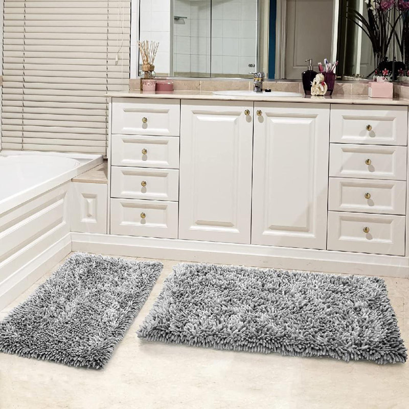 Eilee Memory Foam Bath Rug Set, 24'' W x 44.1'' L, Light Gray