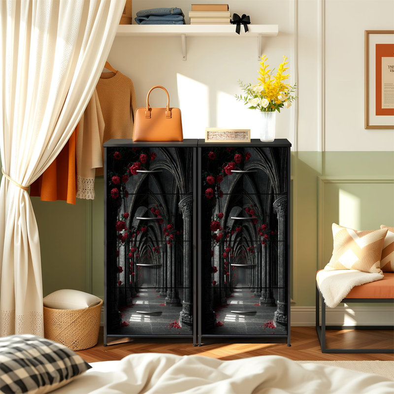 Commode à 4 tiroirs avec rangement et tiroirs en tissu