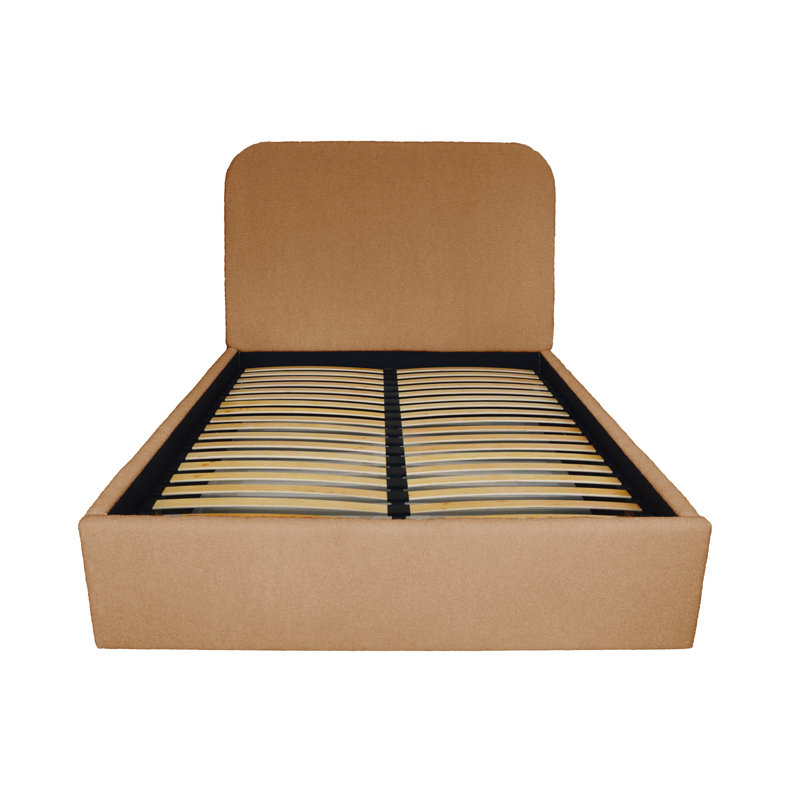 Upholstered Ottoman Bed, European Single (90 x 200cm), Brown Caramel