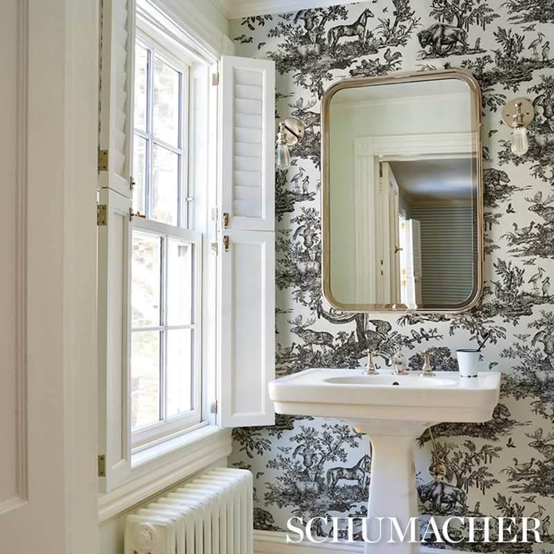 Western Toile Paper Wallpaper Roll, Stone