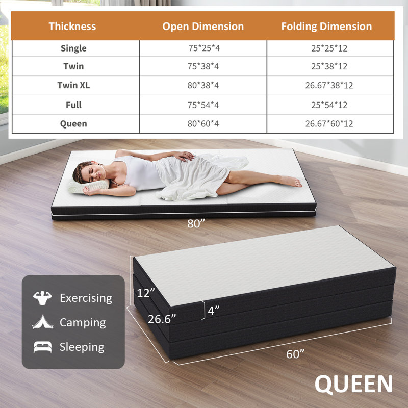 Matelas simple 2 en 1, matelas en mousse viscoélastique moyenne de 8 pouces avec housse, Grand lit, 4"