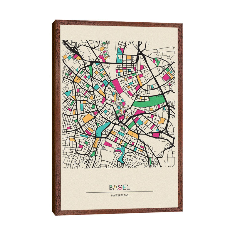 Basel, Switzerland Map 1 Piece Wall Art on Canvas, 101.6 cm H x 66.04 cm W, Brown Floater Frame