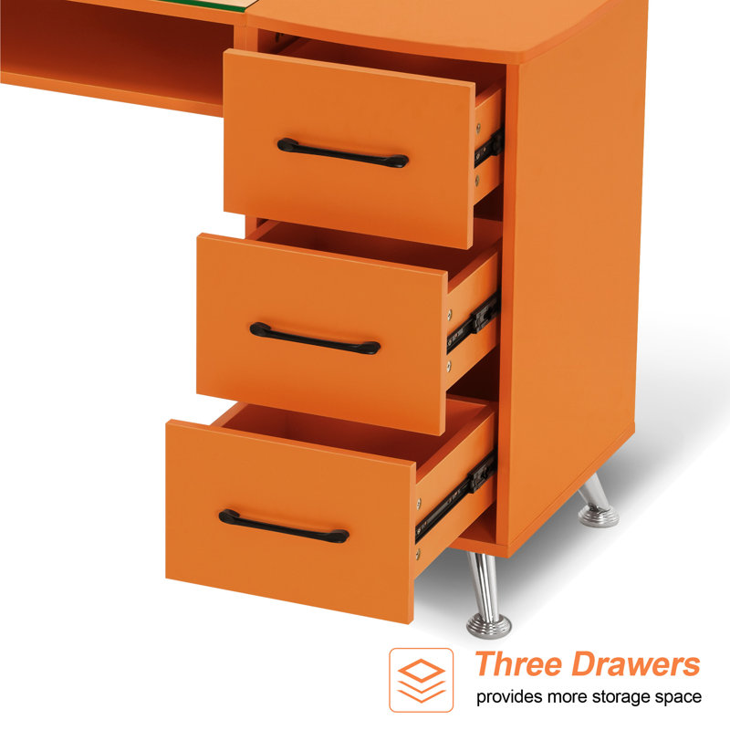 Classic Manicure Table with Glass Top, Nail Desk with Drawers, Vanity Makeup Desk